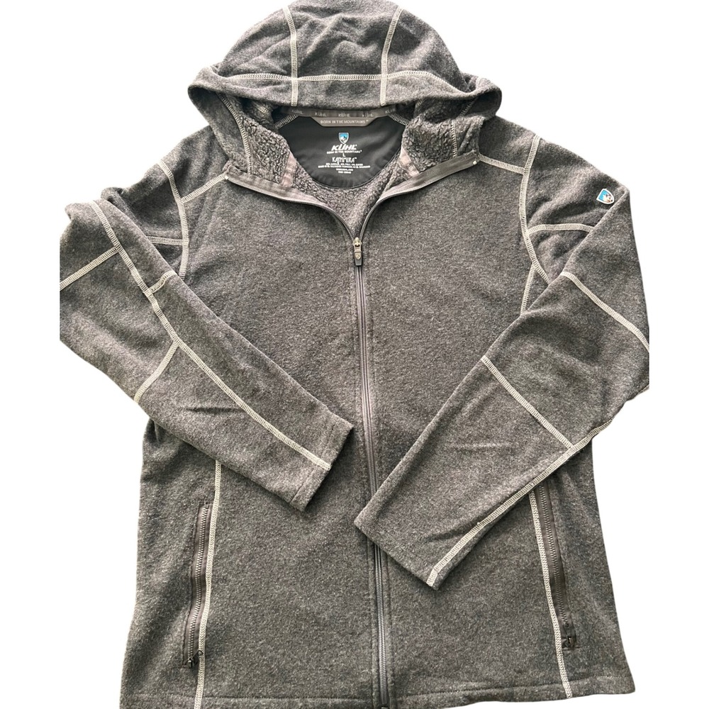 Kuhl Kashmira Full Zip Hoodie Charcoal Gray Fleece Jacket Large RN 108846